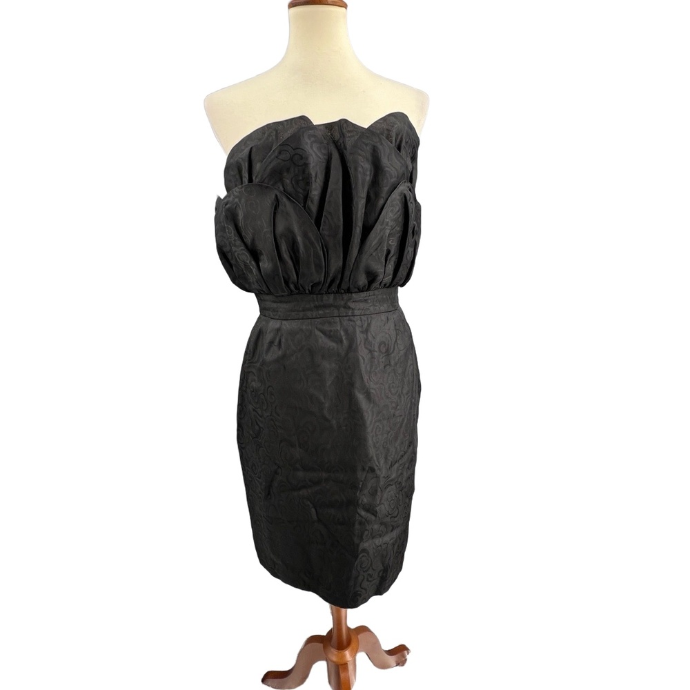 Kate Sylvester Cocktail Dress Black Bubble Bodice Textured Silk Fabric Medium